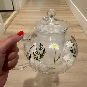 Hand painted glass tea pot hand painted with flowers